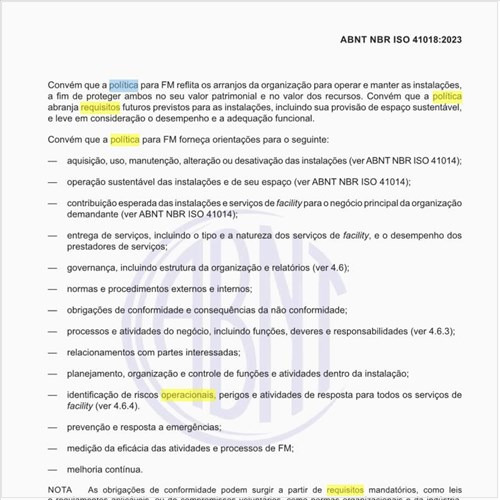Quais os requisitos operacionais de uma política de FM?
