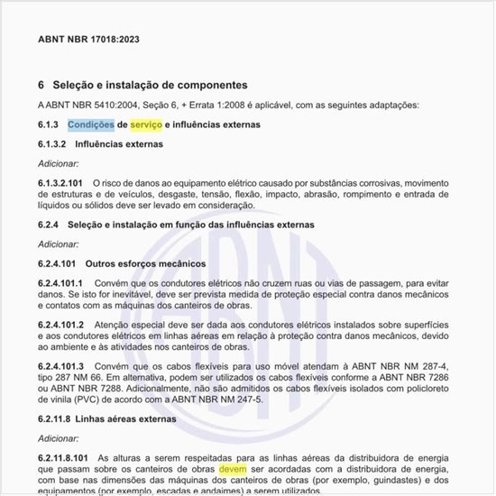 Quais devem ser as condições de serviço e influências externas?
