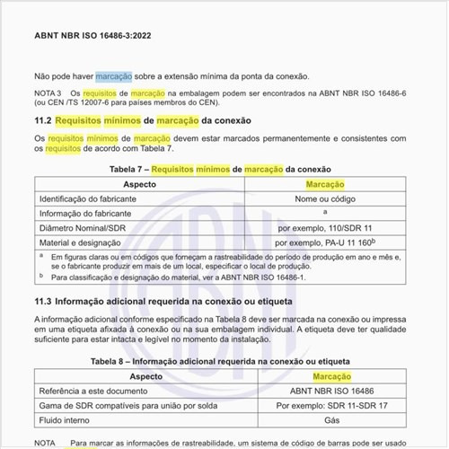 Quais os requisitos mínimos de marcação da conexão?