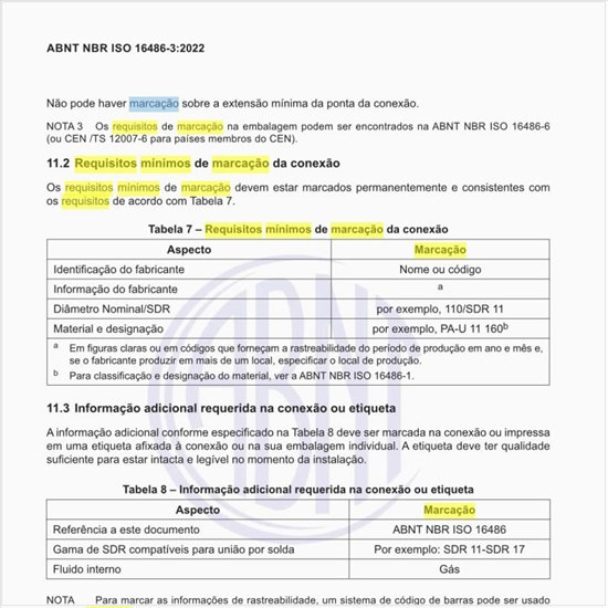 Quais os requisitos mínimos de marcação da conexão?