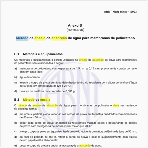 Como deve ser feito o método de ensaio de absorção de água?