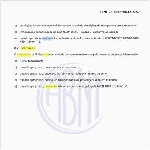 Qual deve ser a marcação no instrumento oftálmico?