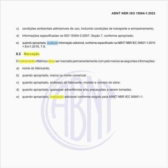 Qual deve ser a marcação no instrumento oftálmico?