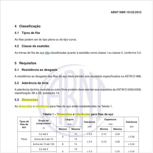 Quais são as dimensões e tolerâncias para fitas de aço?