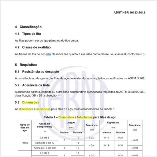 Quais são as dimensões e tolerâncias para fitas de aço?