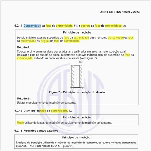 Como medir a concavidade da face da extremidade, h1, e o degrau da face da extremidade, h2?