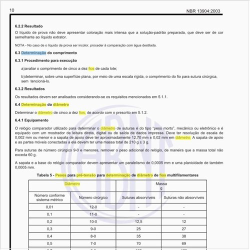 Quais são os pesos para pré-tensão para determinação de diâmetro de fios multifilamentares?