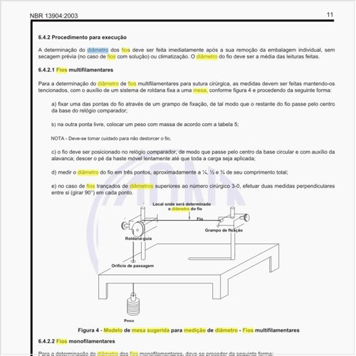 Qual o modelo de mesa sugerida para medição de diâmetro dos fios multifilamentares?