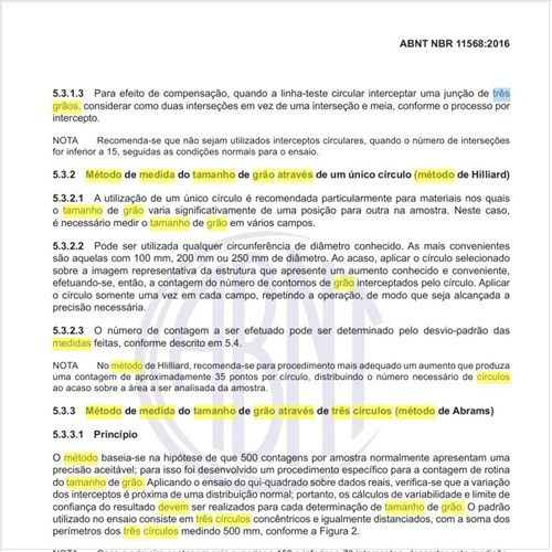 Como deve ser executado o método de medida do tamanho de grão através de três círculos (método de Abrams)?