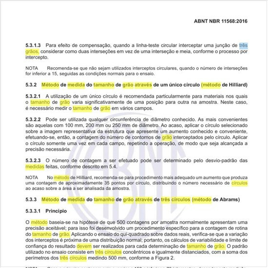 Como deve ser executado o método de medida do tamanho de grão através de três círculos (método de Abrams)?