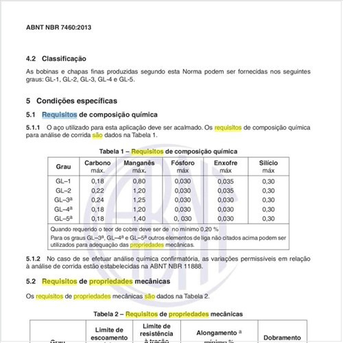 Quais são os requisitos de propriedades mecânicas?