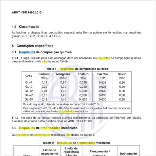 Quais são os requisitos de propriedades mecânicas?