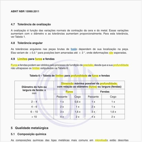 Quais são os limites para profundidade de furos e fendas?