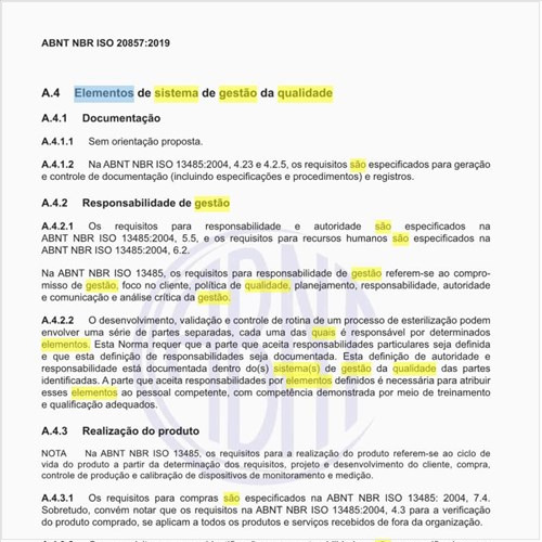 Quais são os elementos de sistema de gestão da qualidade desse processo?