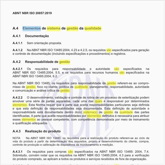 Quais são os elementos de sistema de gestão da qualidade desse processo?