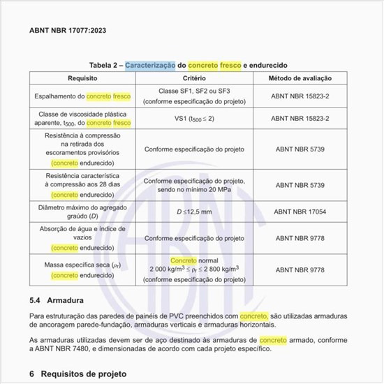 Qual é a caracterização do concreto fresco e endurecido?