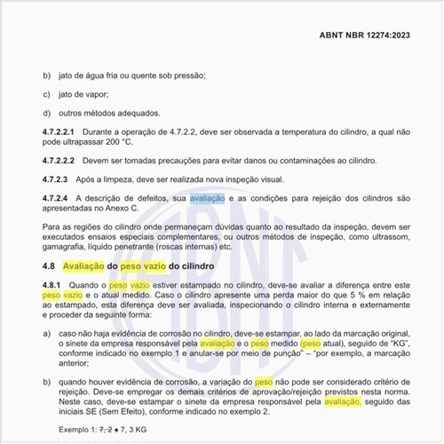 Como realizar a avaliação do peso vazio do cilindro?