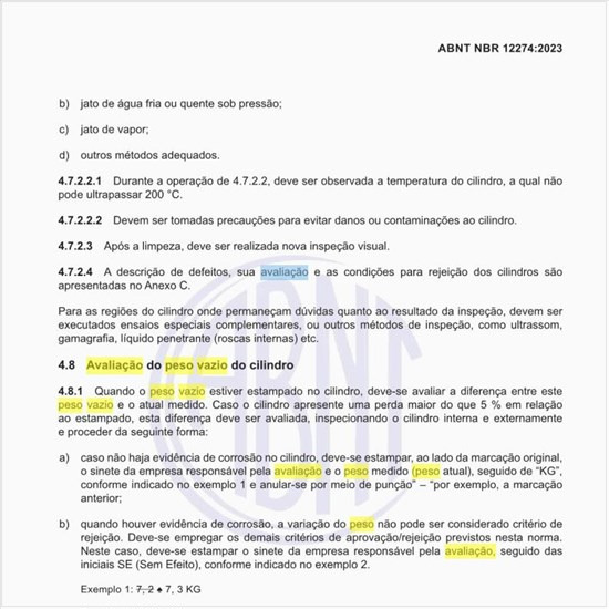 Como realizar a avaliação do peso vazio do cilindro?