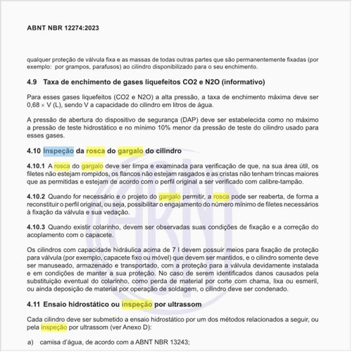 Como executar a inspeção da rosca do gargalo do cilindro?