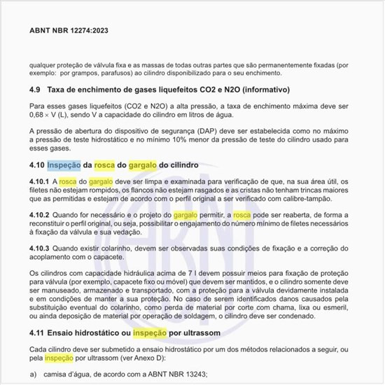 Como executar a inspeção da rosca do gargalo do cilindro?