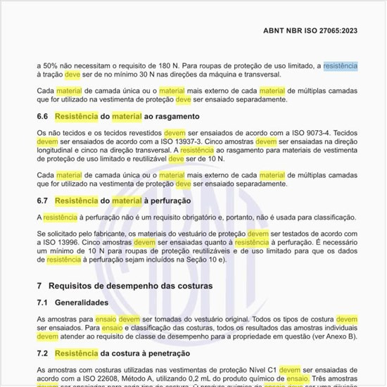 Como deve ser feito o ensaio de resistência do material ao rasgamento?