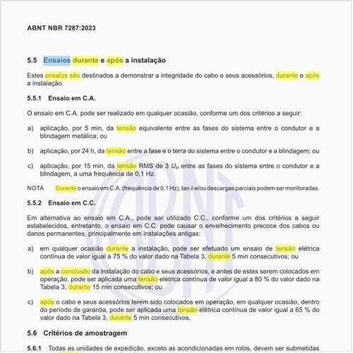 Quais são os ensaios durante e após a instalação?