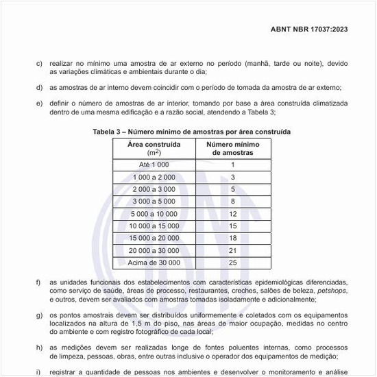 Qual o número mínimo de amostras por área construída?