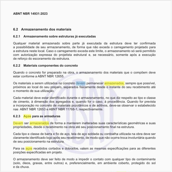 Como devem ser armazenados os aços para as armaduras?