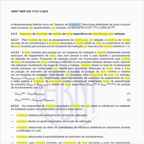 Quais são os aspectos da incerteza da medida de dose específicos da esterilização por radiação?