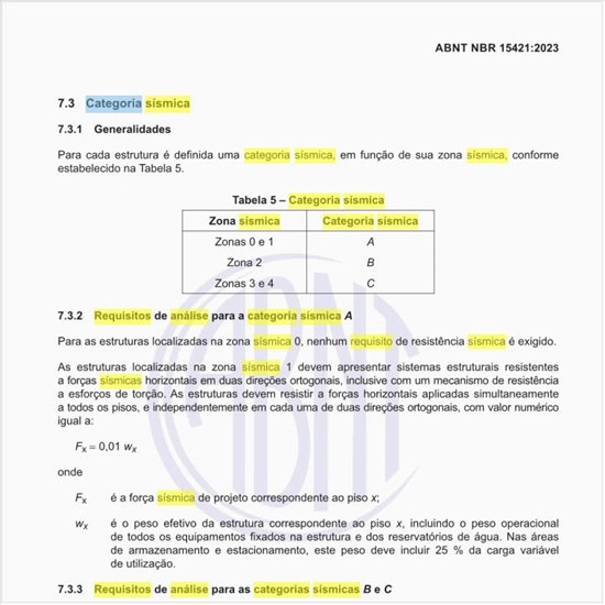 Quais são os requisitos de análise para a categoria sísmica A?