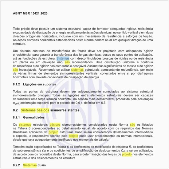 Quais são os coeficientes de projeto para os diversos sistemas básicos sismorresistentes?