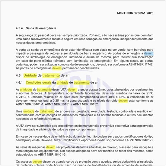 Quais devem ser as condições gerais da unidade de tratamento de ar?