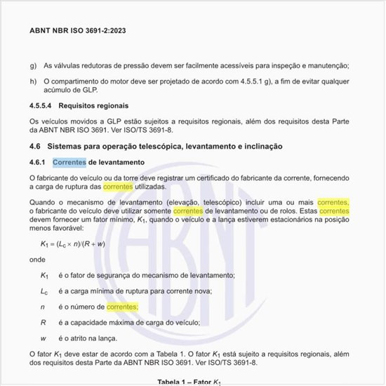 Quais os cuidados em relação às correntes de levantamento?