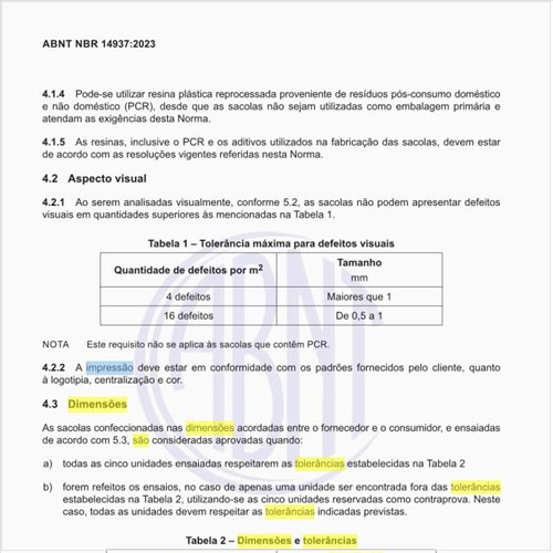 Quais são as dimensões e tolerâncias das sacolas?