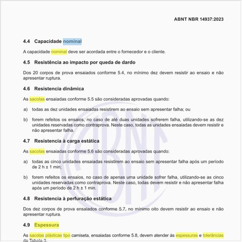 Qual a espessura nominal e as tolerâncias de espessura de sacolas plásticas tipo camiseta?