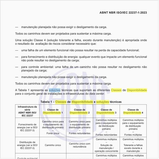 Quais são as classes de disponibilidade e a soluções técnicas?