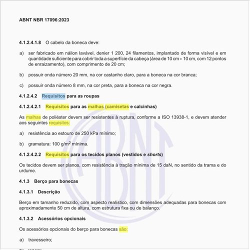 Quais são os requisitos para as malhas (camisetas e calcinhas)?