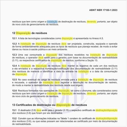 Como deve ser a instalação de disposição de resíduos?