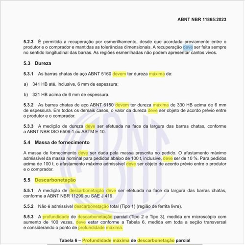 Qual deve ser a profundidade máxima de descarbonetação parcial?