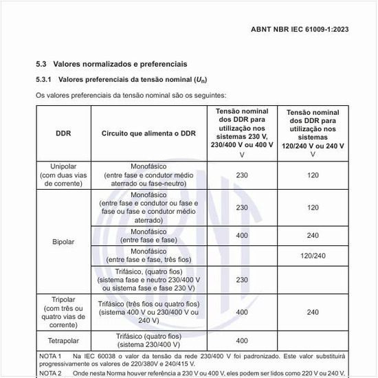 Quais são os valores preferenciais da tensão nominal?
