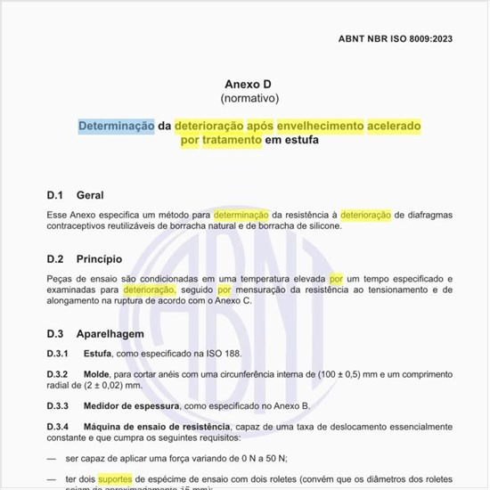 Como fazer a determinação da deterioração após envelhecimento acelerado por tratamento em estufa?