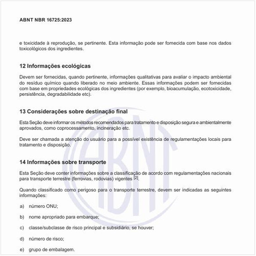 Como devem ser feitas as informações sobre transporte do resíduo?