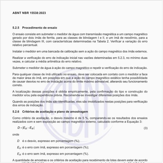 Quais são os critérios de aceitação e o plano de amostragem dos medidores?