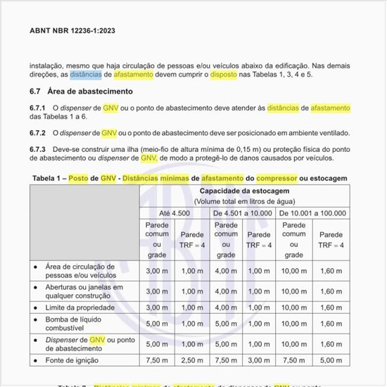 No posto de GNV, quais as distâncias mínimas de afastamento do compressor ou estocagem?