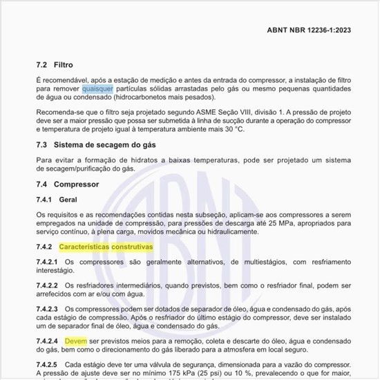 Quais devem ser as características construtivas do compressor?