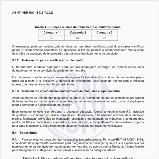 Qual deve ser a duração mínima do treinamento cumulativo (horas) para as pessoas?