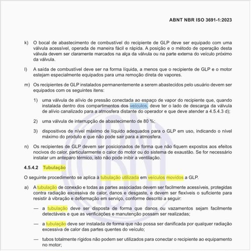 Quais os requisitos da tubulação utilizada em veículos movidos a GLP?