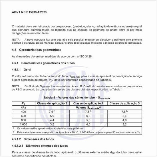 Quais são os valores das séries de tubo?