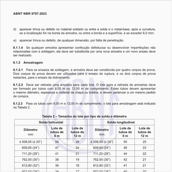 Qual deve ser o tamanho do lote por tipo de solda e diâmetro?