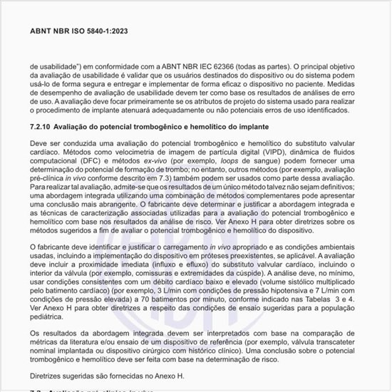 Como realizar a avaliação do potencial trombogênico e hemolítico do implante?